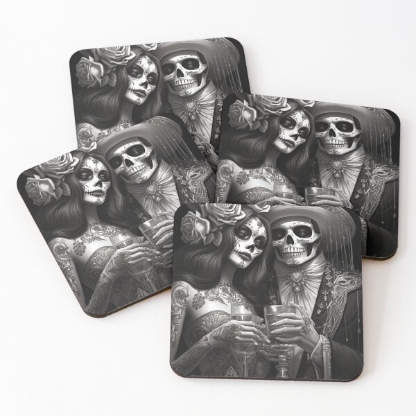 Item preview, Santa Muerte day of the dead halloween tarot lovers two of cups designed and sold by Baba  Yaga's Cards.