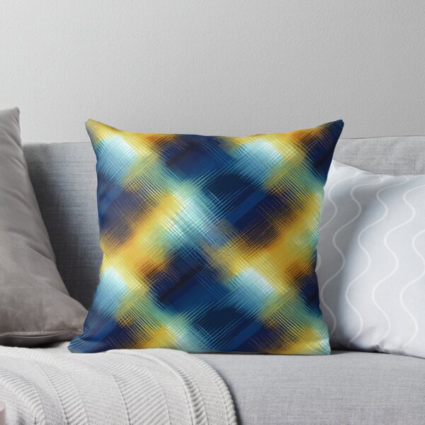 Item preview, Glitch Plaid Pattern, Yellow Cyan Navy Orange designed and sold by Tabble-Dabble.