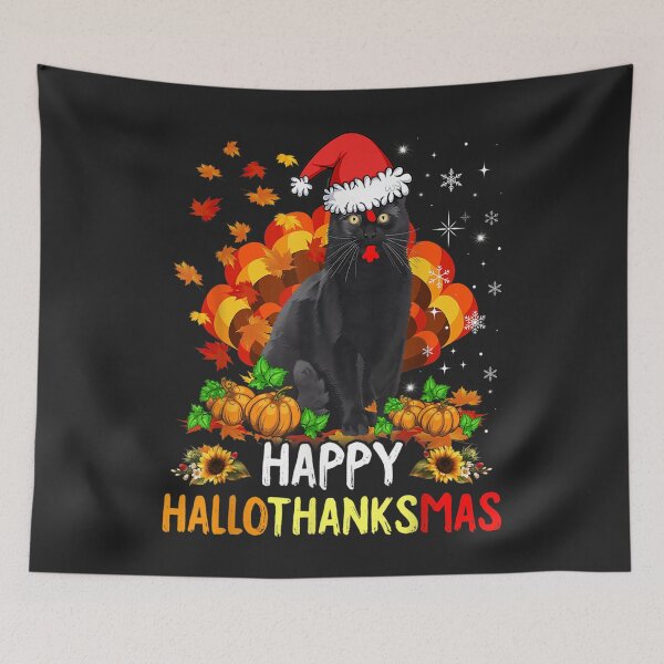 Item preview, Happy Hallothanksmas Cat Halloween Thanksgiving Christmas designed and sold by William Parker.