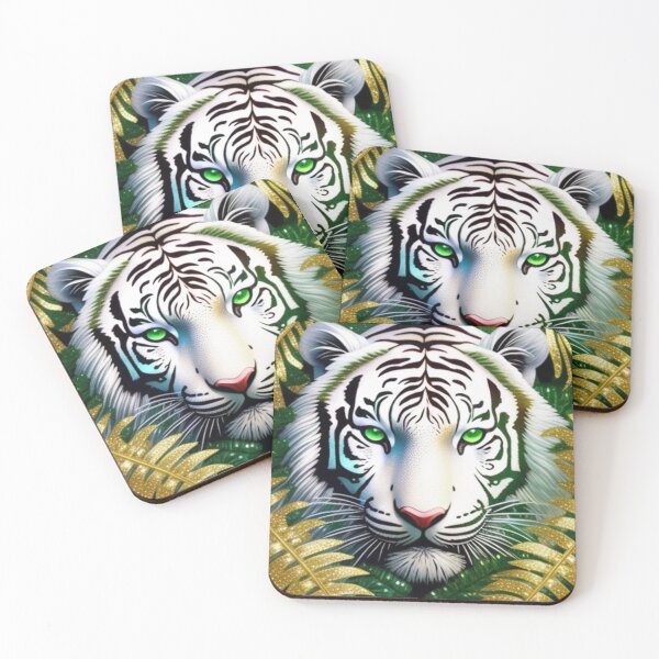 Item preview, White tiger and gold leaves  designed and sold by Roxburylane.