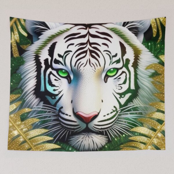 Item preview, White tiger and gold leaves  designed and sold by Roxburylane.
