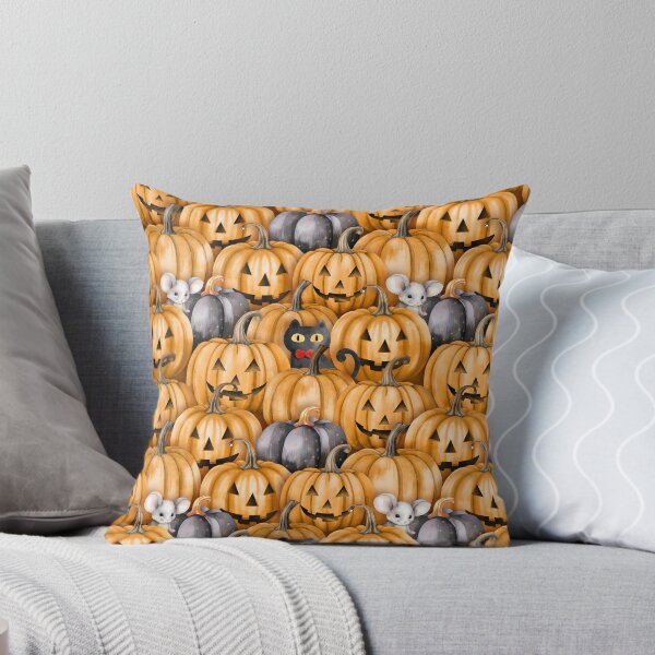 Item preview, cute halloween pattern cat and mouse in the pumpkin field designed and sold by SeGoArtDesign.