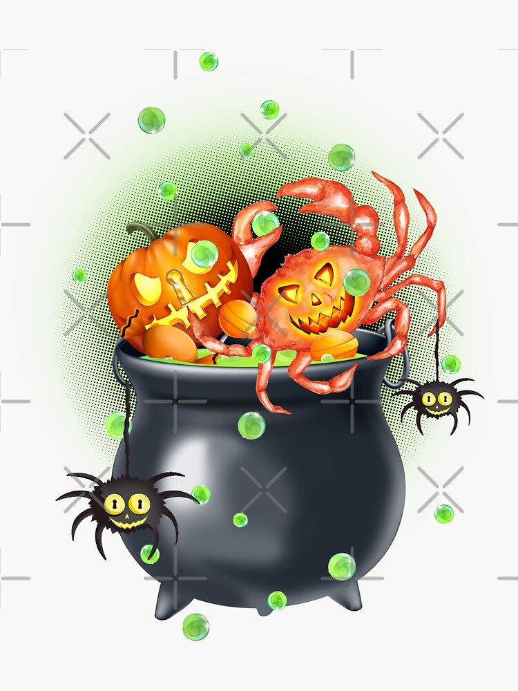 Ghost , crab ,pumpkin ,pot ,jack o lantern ,poison ,autumn ,dark  ,illustration, halloween, spooky ,happy Halloween, bubble ,spider ,wizard,  witch, polka dot  Sticker for Sale by letsgow8th