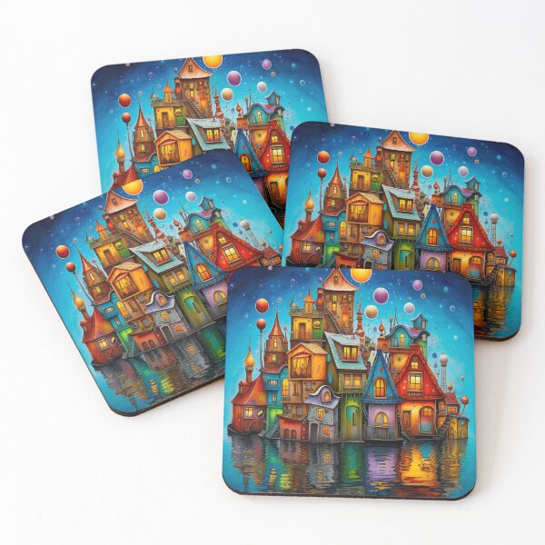 Item preview, Painted Rows: Artistic Interpretation of Crowded Colorful Homes designed and sold by GraceCocaf.