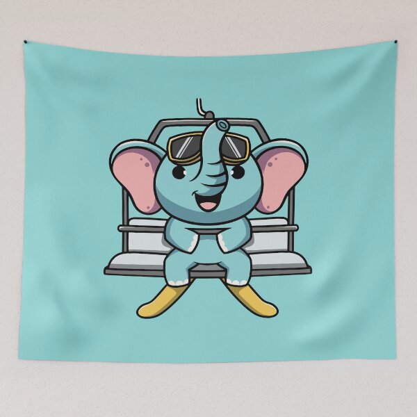 Item preview, Cute elephant on chairlifts cartoon illustration designed and sold by cubbone.