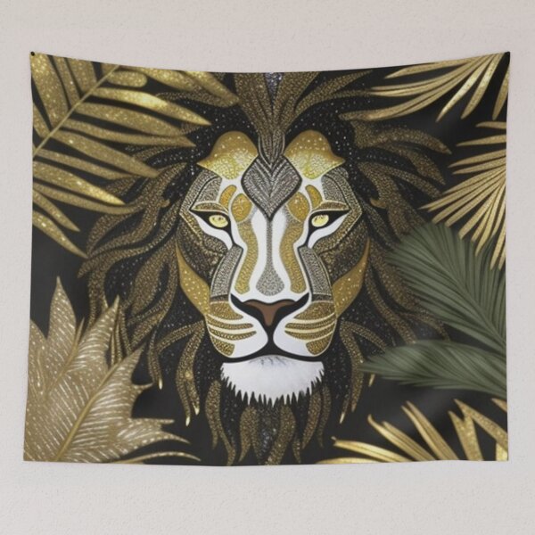 Item preview, Gold and brown rhinestone lion and palms  designed and sold by Roxburylane.