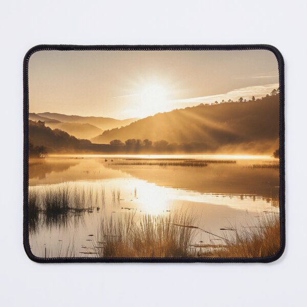 Item preview, a landscape photo of scenic foothills over a tranquil lake in early spring designed and sold by aiartbay.