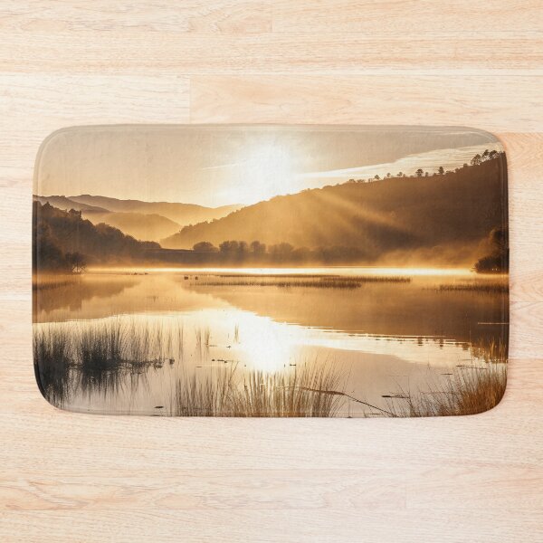Item preview, a landscape photo of scenic foothills over a tranquil lake in early spring designed and sold by aiartbay.