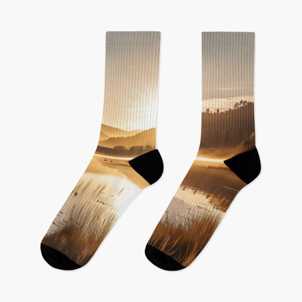 Item preview, a landscape photo of scenic foothills over a tranquil lake in early spring designed and sold by aiartbay.
