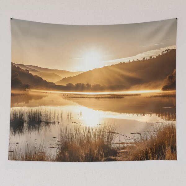 Item preview, a landscape photo of scenic foothills over a tranquil lake in early spring designed and sold by aiartbay.