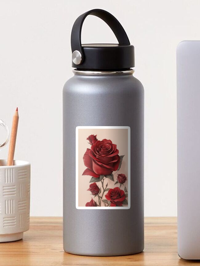 Thumbnail 1 of 3, Sticker, Red rose background designed and sold by TeeMugs3.