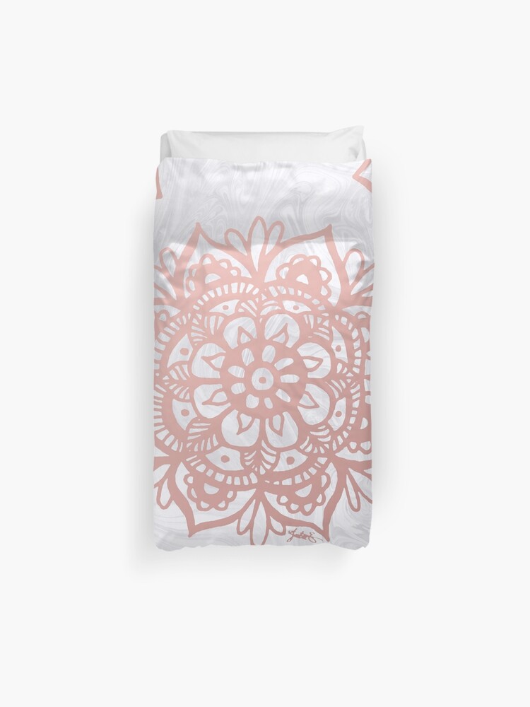 Rose Gold Mandalas On Marble Duvet Cover By Julieerindesign