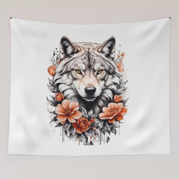 Item preview, Wolf orange floral tatto designed and sold by Mais80.