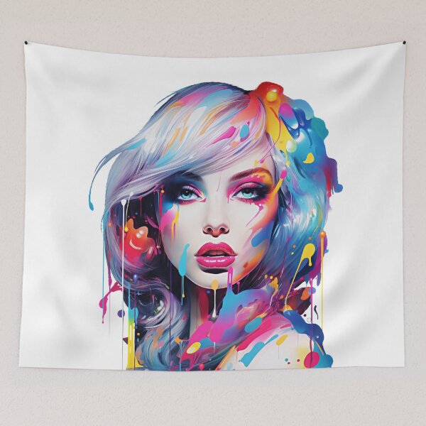 Item preview, woman in colorful paint splatting designed and sold by MagicColorPrint.