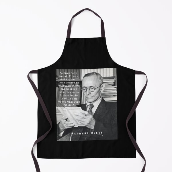 Item preview, Hermann Hesse portrait and quote:“I have been and still am a seeker.... I have begun to listen to the teaching my blood whispers to me.” designed and sold by artbleed.