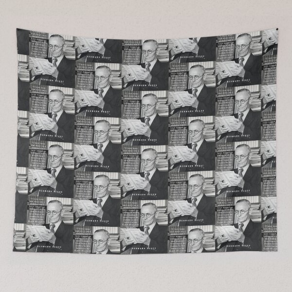 Item preview, Hermann Hesse portrait and quote:“I have been and still am a seeker.... I have begun to listen to the teaching my blood whispers to me.” designed and sold by artbleed.
