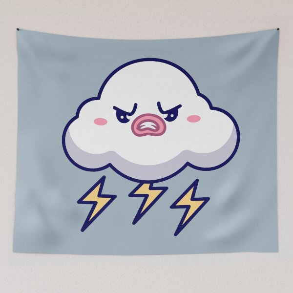 Item preview, Cute Angry Cloud Storm with Thunder Cartoon Vector Icon designed and sold by hjian8219.