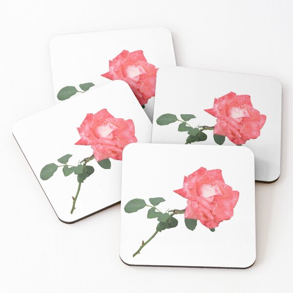 Item preview, Salmon Pink Rose with Stem and Leaves designed and sold by STHogan.