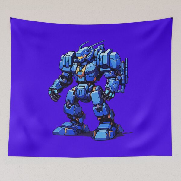 Aperçu de l'œuvre Mecha bleu avec détails orange créée et vendue par Atelier-Arcano.