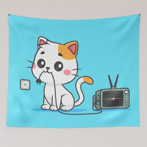Item preview, Cute Cat Unplug Television Cable Cartoon Icon" designed and sold by hjian8219.