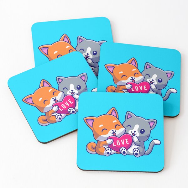 Item preview, "Cute Cat and Dog Holding Love Heart Cartoon Vector Icon designed and sold by hjian8219.