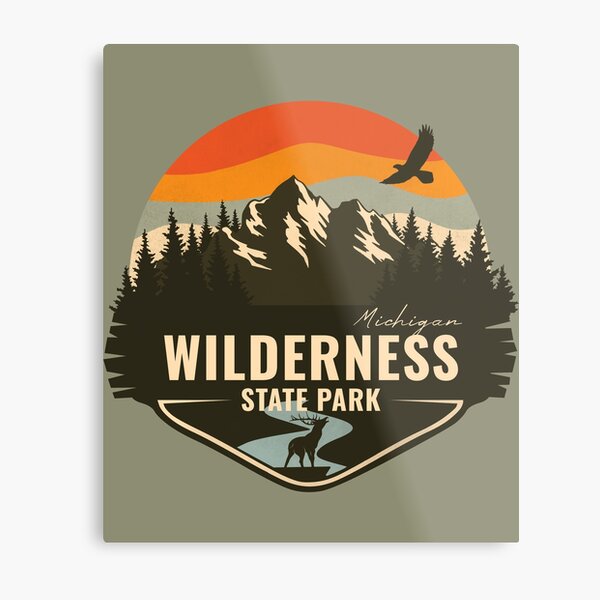 Item preview, Wilderness State Park Michigan - MI Retro Mountain Badge designed and sold by mountainfad.