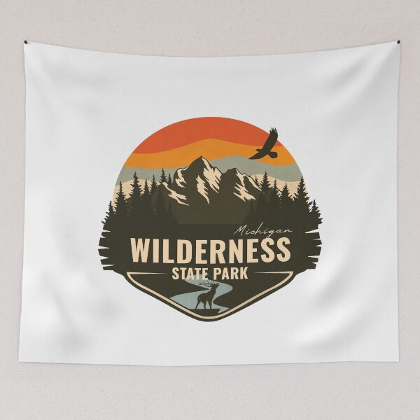 Item preview, Wilderness State Park Michigan - MI Retro Mountain Badge designed and sold by mountainfad.
