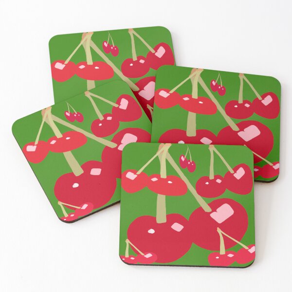 Item preview, Red Cherries with Green Background - Hand Drawn designed and sold by Victoria Rose.