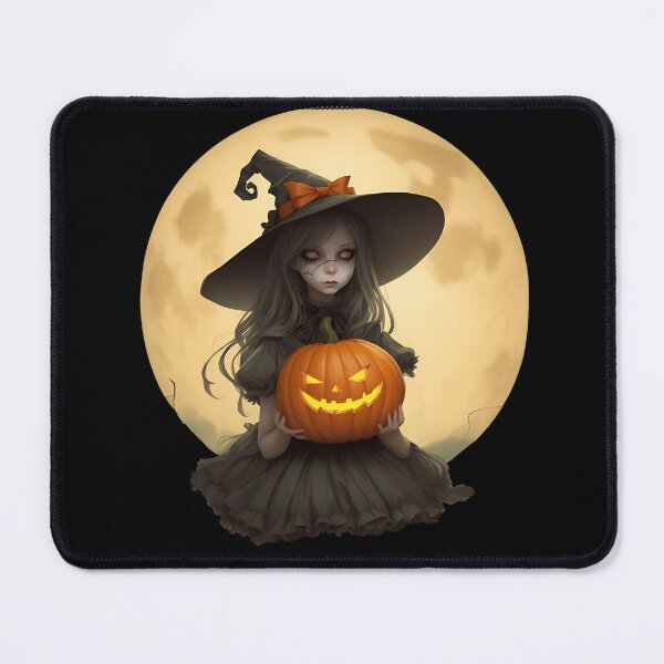 Item preview, Scary Anime Witch with Pumpkin and Moon on Background designed and sold by iladyclothing.