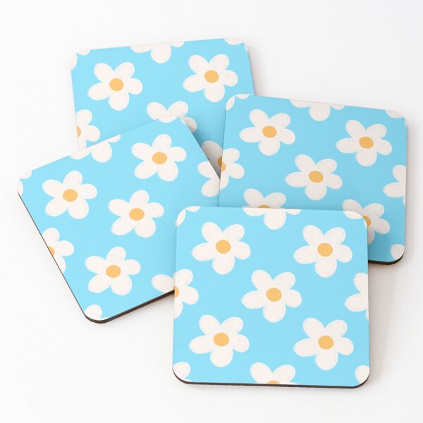 Item preview, white flowers on blue designed and sold by Kalaidas-Art.