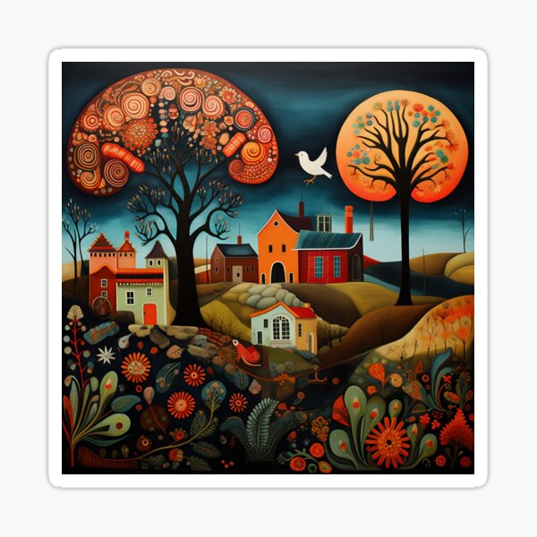 Saltbox House Village Painting in Acrylic, hotsell Folk Art Houses Artwork