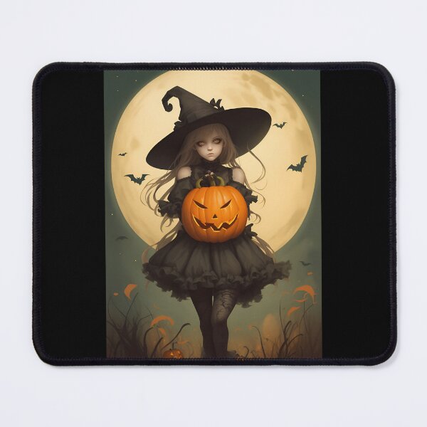 Item preview, Scary Anime Witch with Pumpkin and Moon on Background designed and sold by iladyclothing.