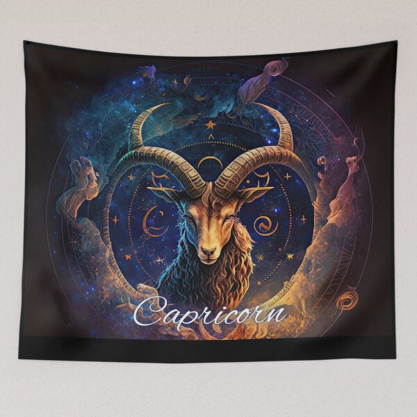 Item preview, Capricorn Astrology Art: The Tenacious Goat and Saturn" designed and sold by ieluxury.