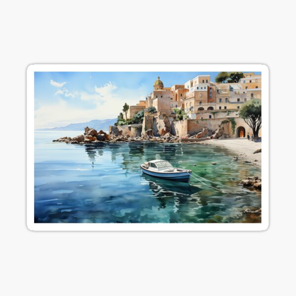 Item preview, Watercolor sea of Positano, Campania, Italy designed and sold by Mickeymouse2023.