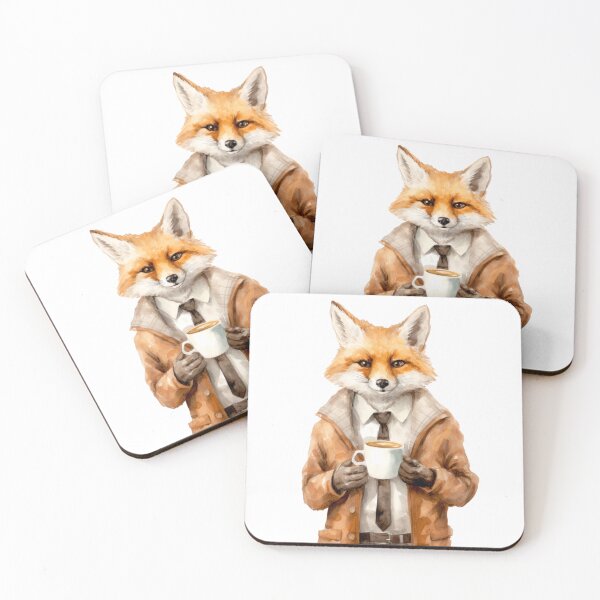 Item preview, Fox in a trench coat with a coffee mug in hands designed and sold by FoxIsland.