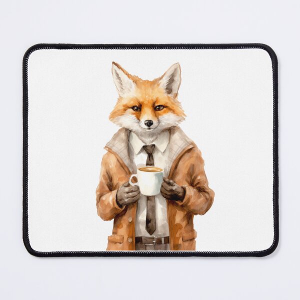 Item preview, Fox in a trench coat with a coffee mug in hands designed and sold by FoxIsland.