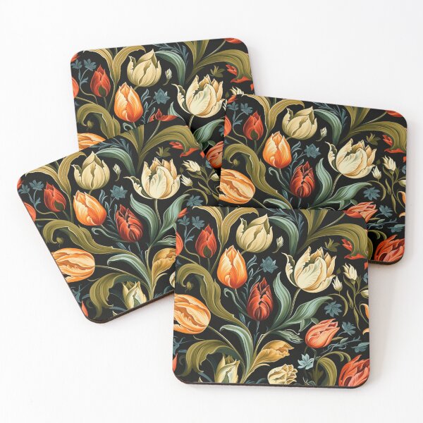 Item preview, Colorful fantasy pattern black white red green yellow blue purple ornaments tulips designed and sold by G-M-Designs.