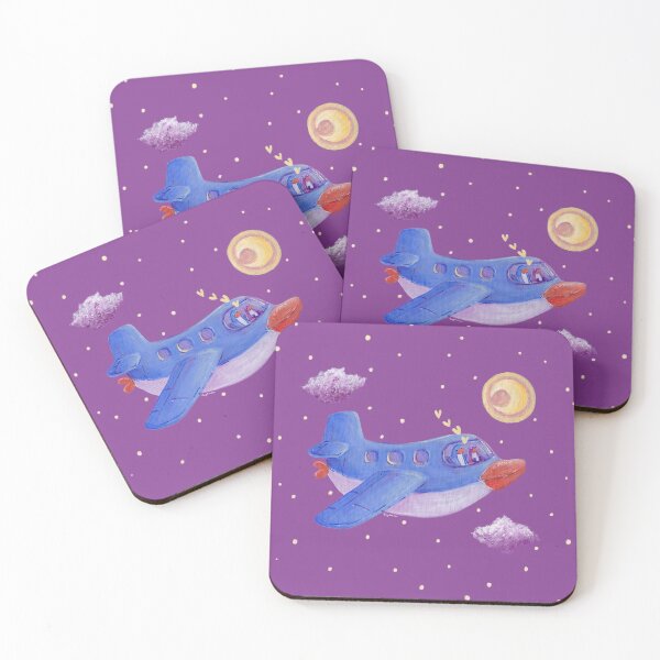 Item preview, Penguins flying in their penguin-shaped airplane in a purple night sky. designed and sold by PenguinGirl-Art.