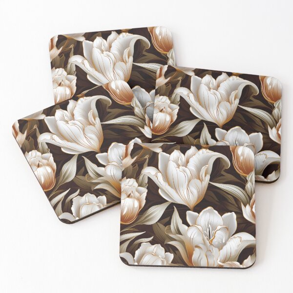 Item preview, Colorful fantasy pattern copper white nougat cream white ornaments metallic tulips designed and sold by G-M-Designs.