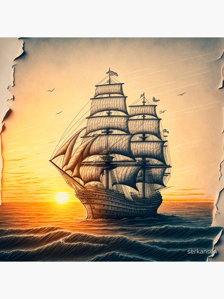 Watercolor Old Sailing Ship Art Print - Vintage Nautical Illustration -  Ocean Voyage Wall Decor - Maritime Painting | Art Board Print