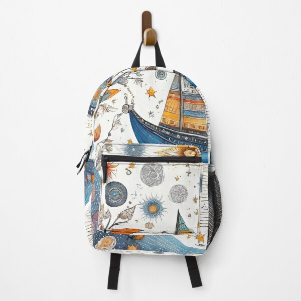 Item preview, a boat in the river in Boho folk art style. designed and sold by Natcharee.