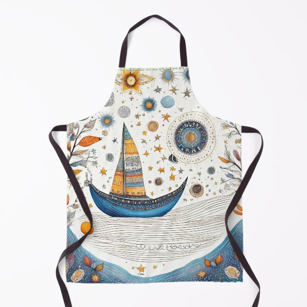 Item preview, a boat in the river in Boho folk art style. designed and sold by Natcharee.