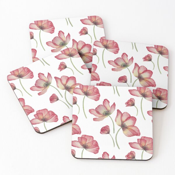 Item preview, Red translucent Poppies watercolor print. Transparent Poppy flower romantic composition designed and sold by likapix.