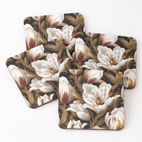 Item preview, Colorful fantasy pattern copper white nougat cream white ornaments metallic tulips designed and sold by G-M-Designs.