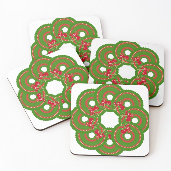 Item preview, Red Cherries on Green Background in Circular Pattern designed and sold by Victoria Rose.