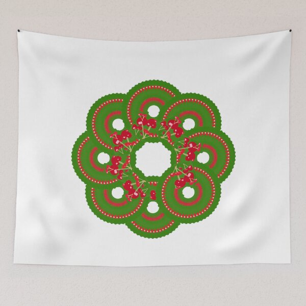 Item preview, Red Cherries on Green Background in Circular Pattern designed and sold by Victoria Rose.