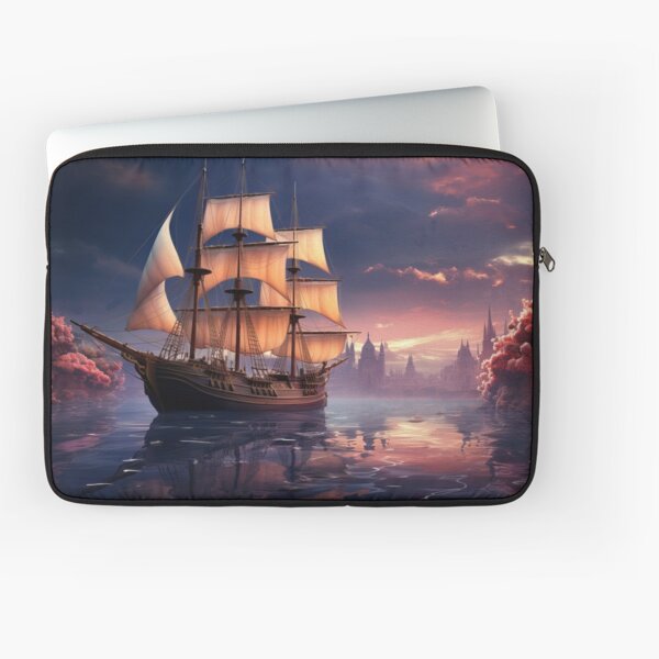 An ancient sailing ship entering a beautiful bay at sunset Laptop Sleeve