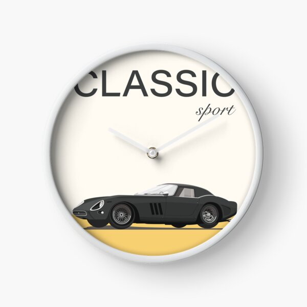 Sleek Black Classic Supercar Illustration Clock