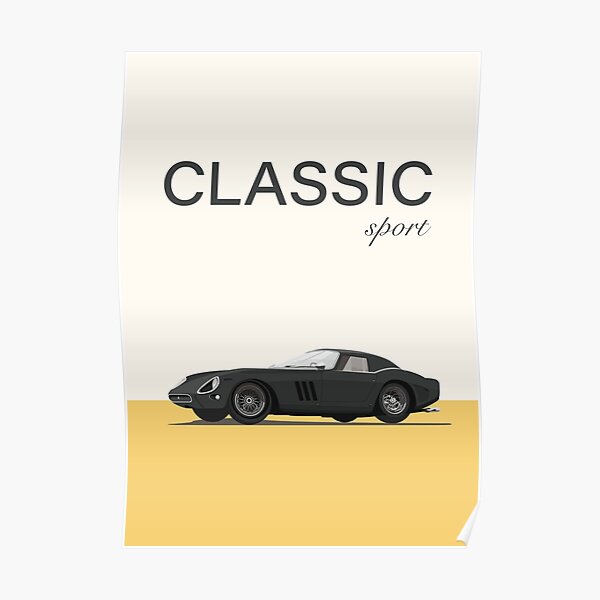 Sleek Black Classic Supercar Illustration Poster