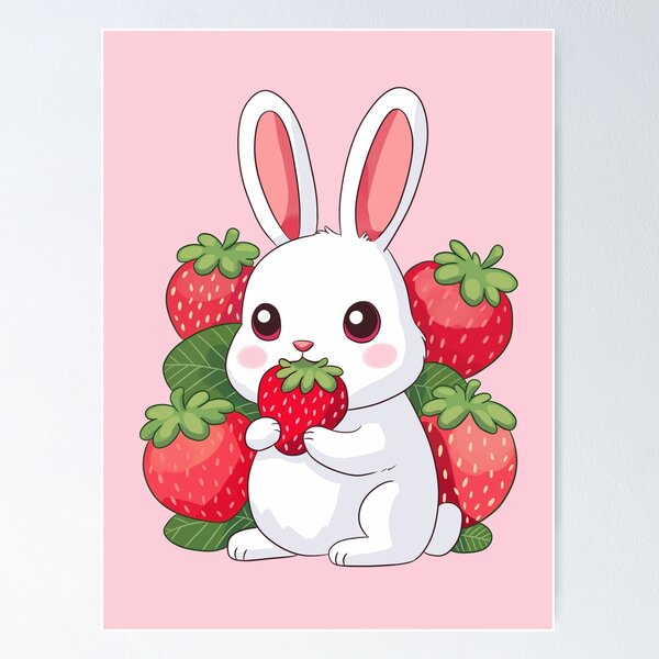 絵画 strawberry & cutie rabbit Bunny With Strawberry Posters for Sale | Redbubble